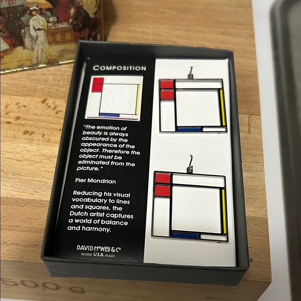 Mondrian Inspired Earrings - Red, Blue, Yellow